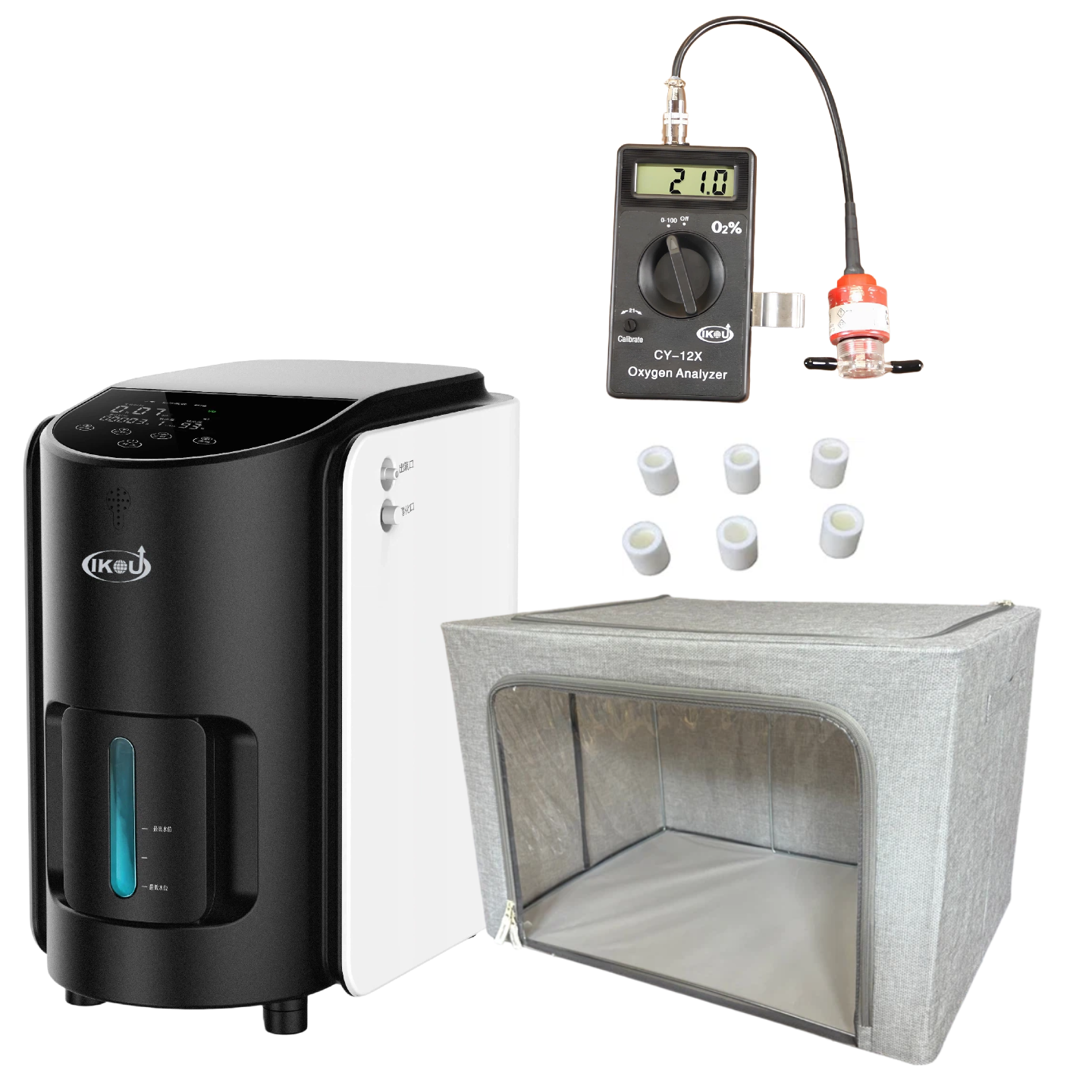 家庭用酸素発生器＆酸素濃度計＆ケージ&交換フィルター　フルセット