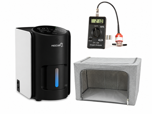 RescueO₂ ペット用酸素発生器 酸素濃度計 酸素室 3点セット 酸素濃縮器セット 高濃度酸素 酸素ケア 静音設計 酸素測定